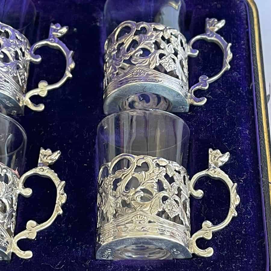Hallmarked Silver Shot Glass Set Chester 1909