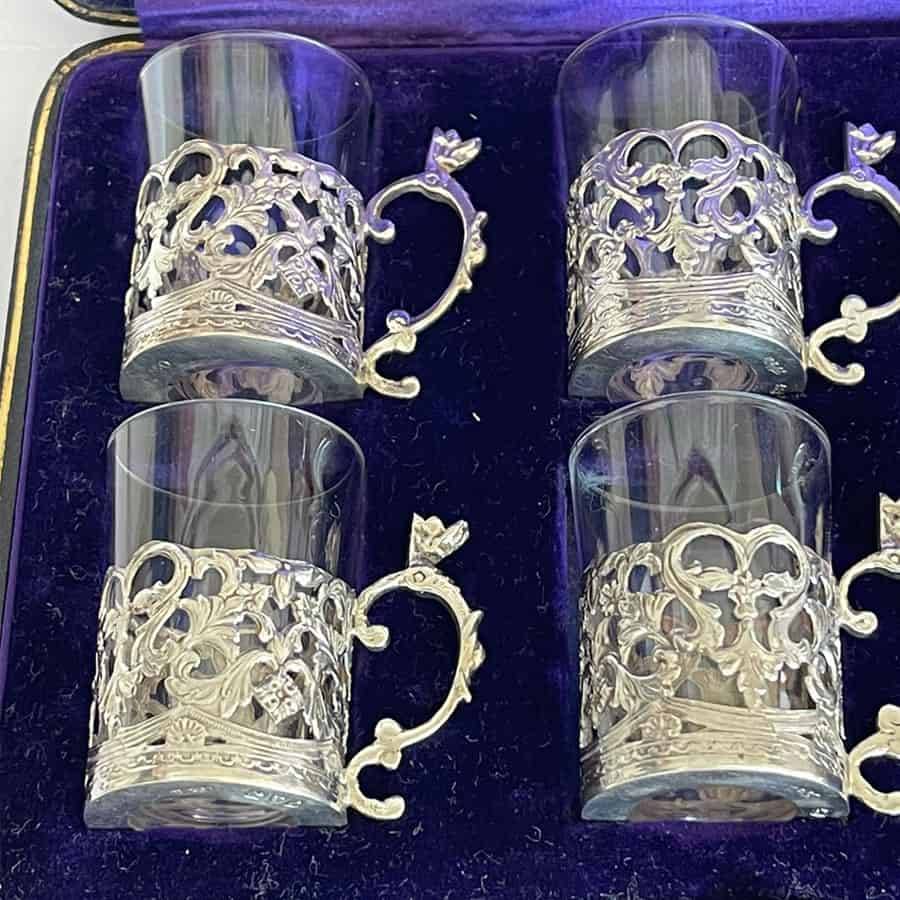 Hallmarked Silver Shot Glass Set Chester 1909