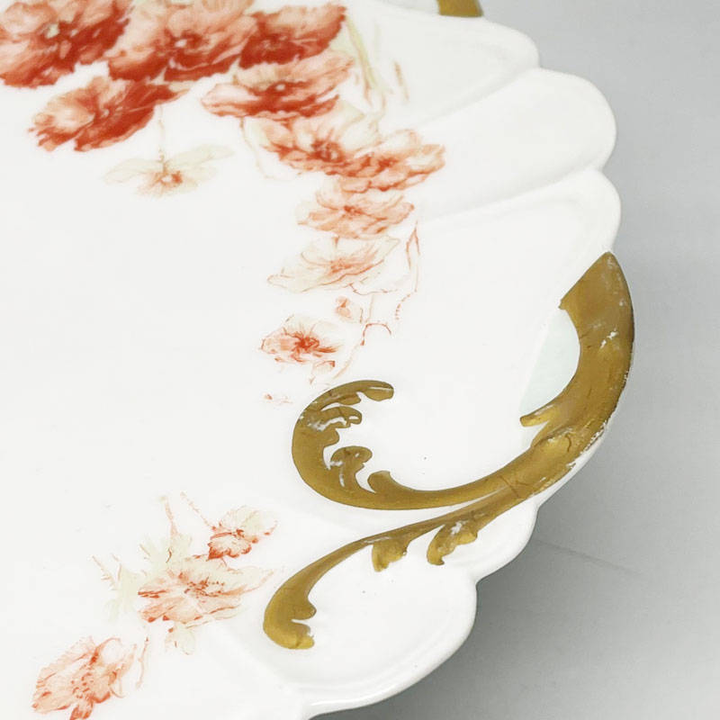 Haviland Limoge Burnt Orange Floral Comporte Cake Stand 1889