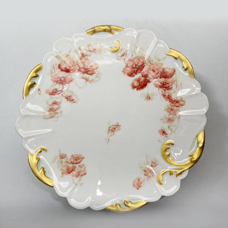 Haviland Limoge Burnt Orange Floral Comporte Cake Stand 1889