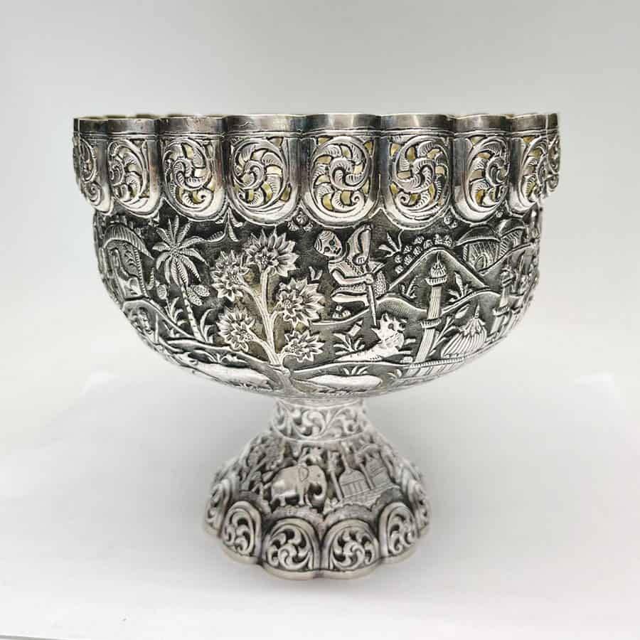 Indian Coin Silver Rose Bowl Animal Detail