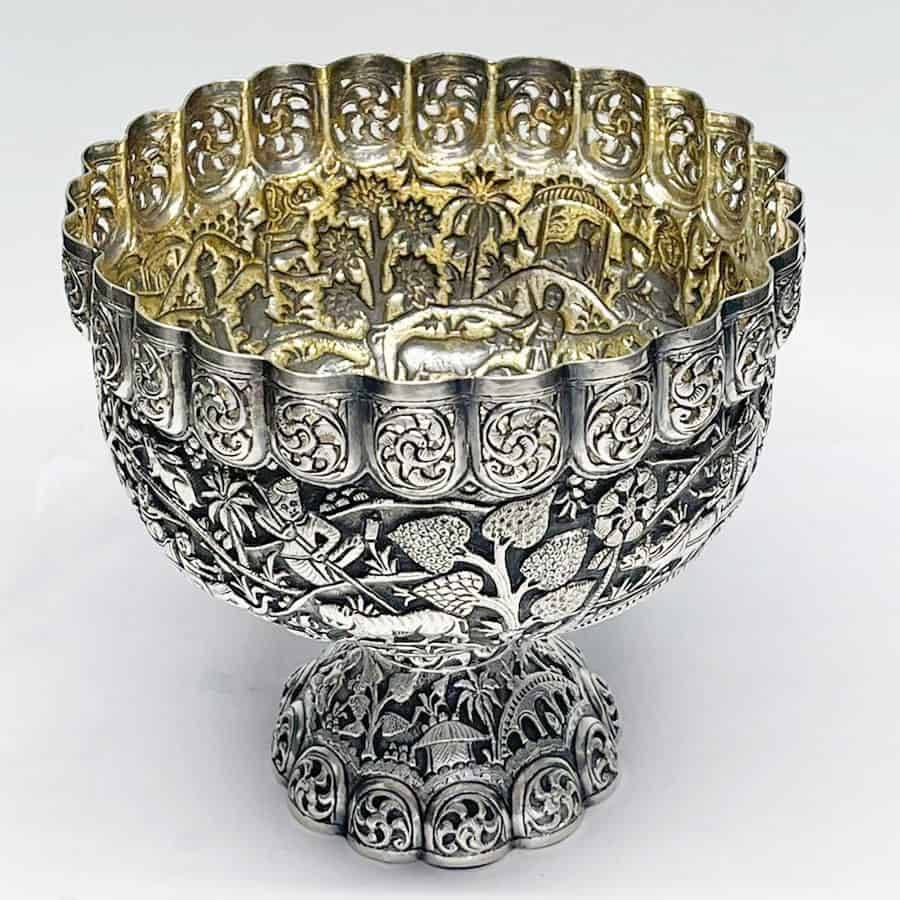 Indian Coin Silver Rose Bowl Animal Detail
