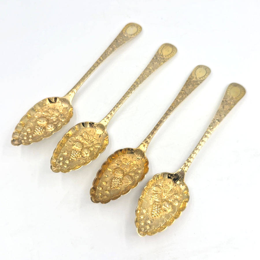 Irish Silver Set Of Four Gilded Berry Spoons Dublin 1805 John Power