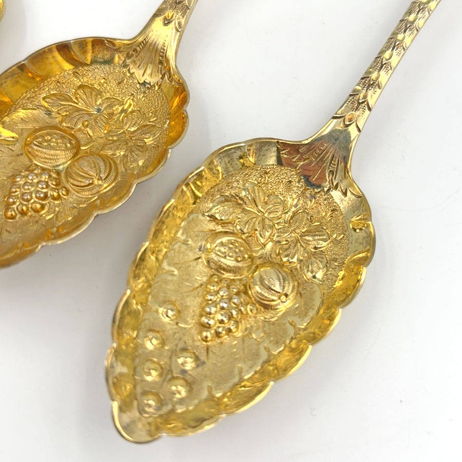 Irish Silver Set Of Four Gilded Berry Spoons Dublin 1805 John Power