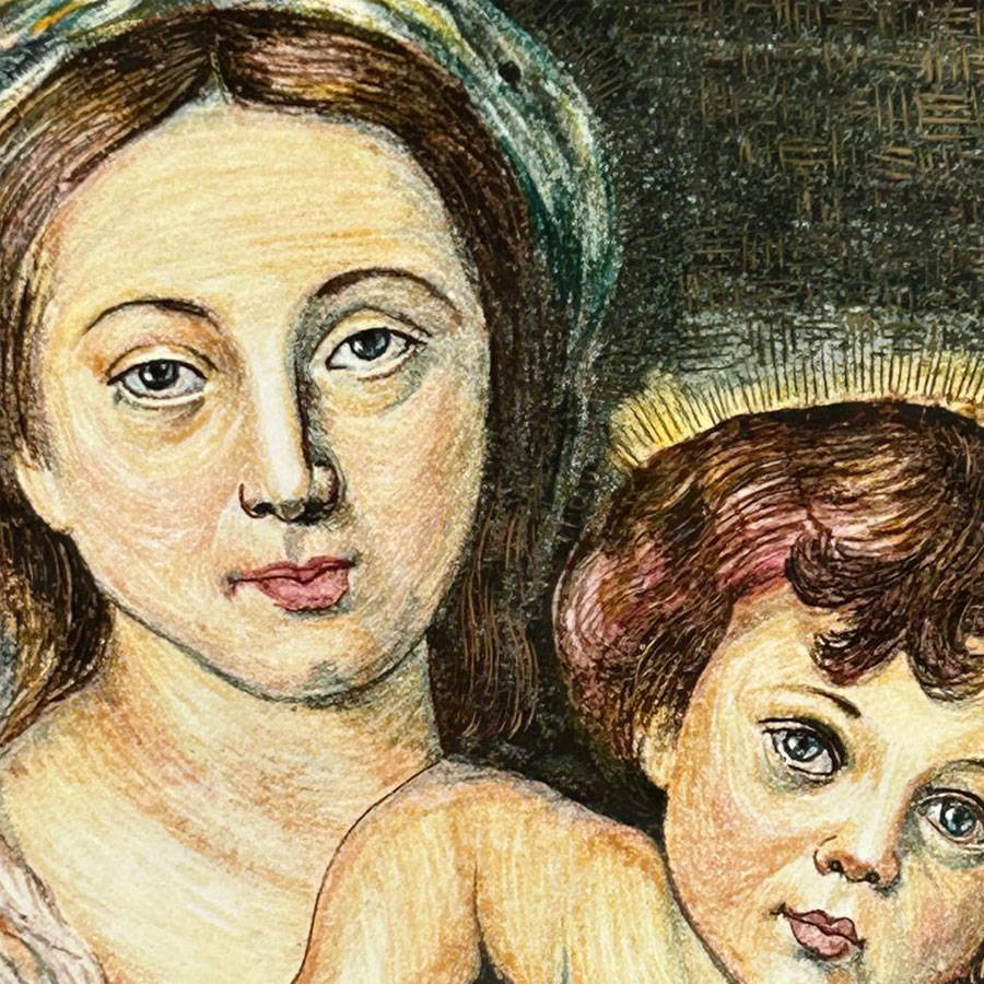 Italian Mary and Jesus Hand Painted Terracotta Wall Tile 20th