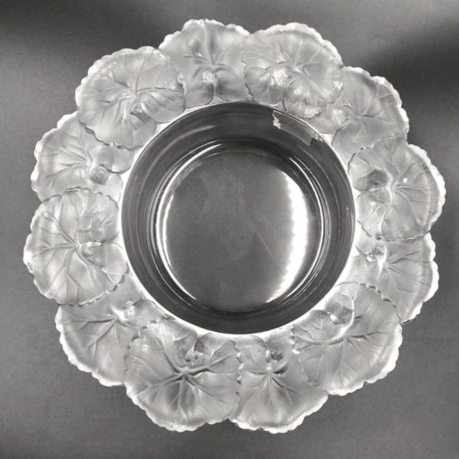 Lalique Opalencent Glass Honfleur Leaf Design Bowl