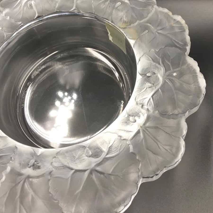 Lalique Opalencent Glass Honfleur Leaf Design Bowl