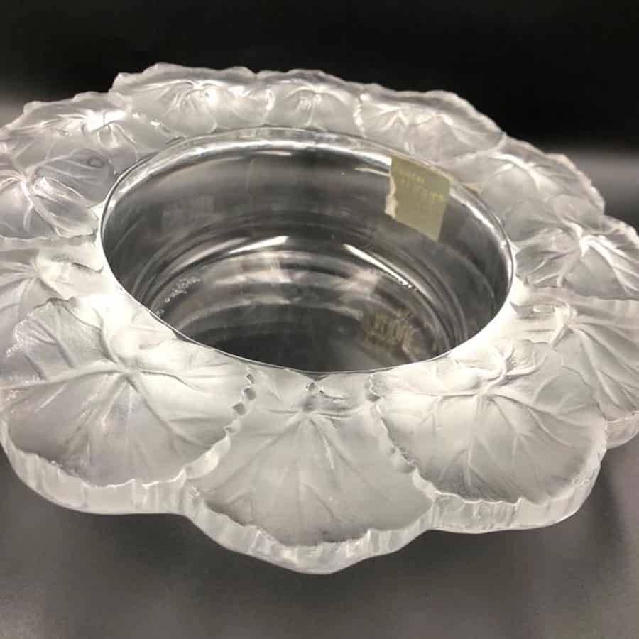 Lalique Opalencent Glass Honfleur Leaf Design Bowl