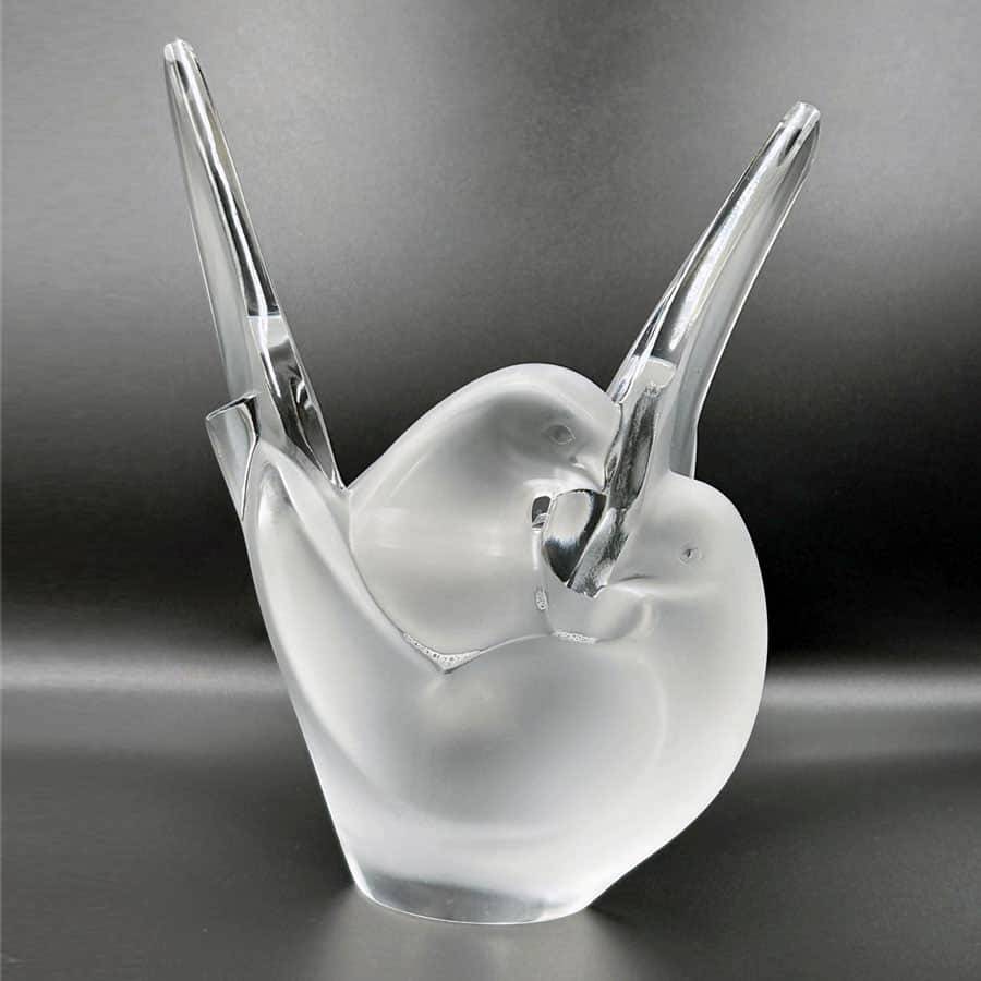 Lalique Opalencent Glass Entwinded Doves Sylvie Vase