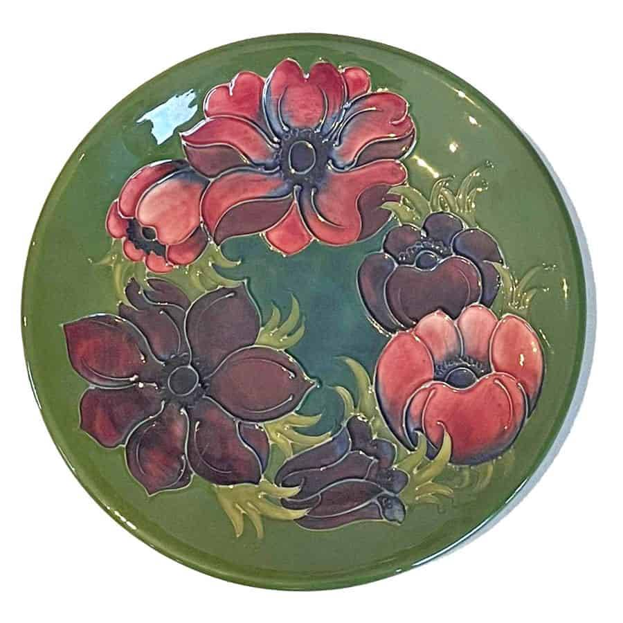 Moorcroft Anemone Pattern Plate On A Green Ground 25cm