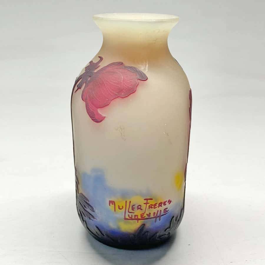 Müller Frères Wheel Carved Cameo Glass Poppy Vase C1920