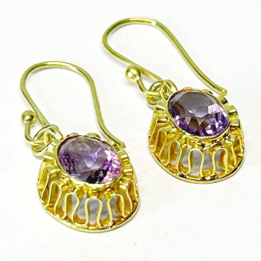 Pair 9 Carat Gold Amethyst Earrings