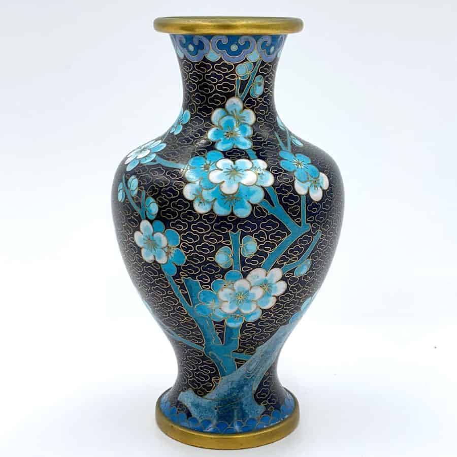 Pair Chinese Cloisonné Vases Apple Blossoms