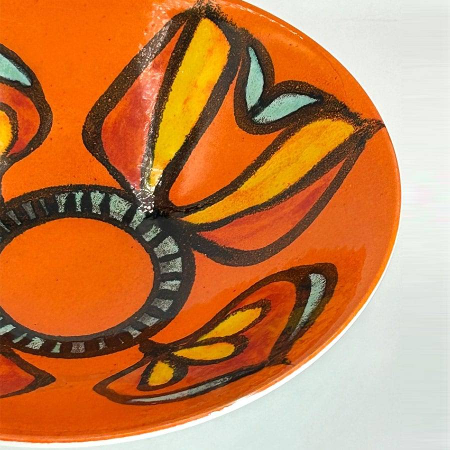 Poole Studio Pottery Orange Floral Bowl C1970