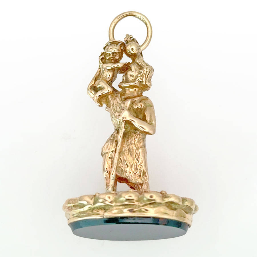 Rare Victorian 9ct Gold St Christopher Bloodstone Fob Seal