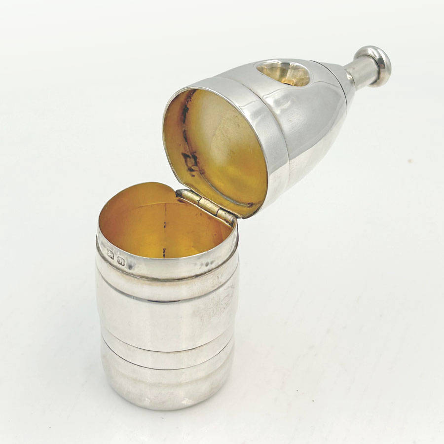 Victorian Hallmarked Silver Novelty Bottle Shaped Cigar Cutter Chester 1895