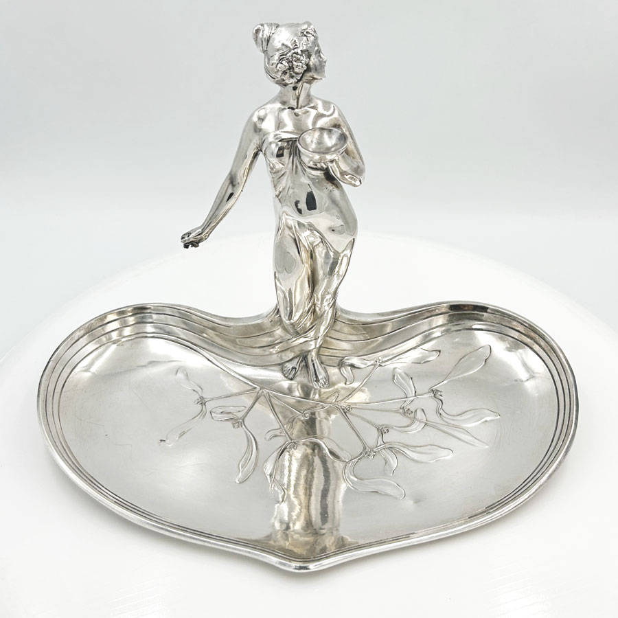 WMF Silvered Art Nouveau Maiden Card Tray C1910