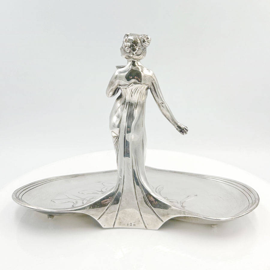 WMF Silvered Art Nouveau Maiden Card Tray C1910