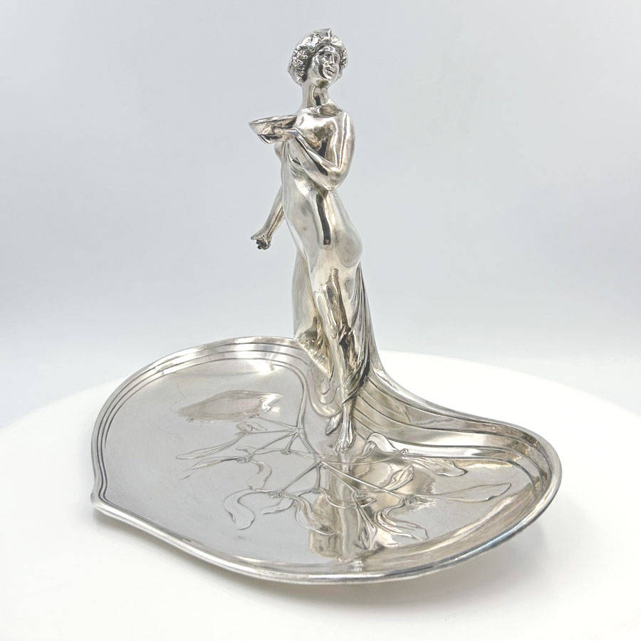 WMF Silvered Art Nouveau Maiden Card Tray C1910