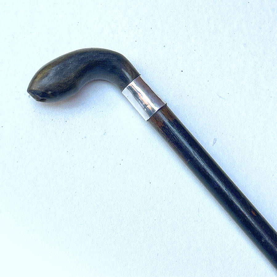 Wood And Silver Mounted Walking Stick With Horn Handle