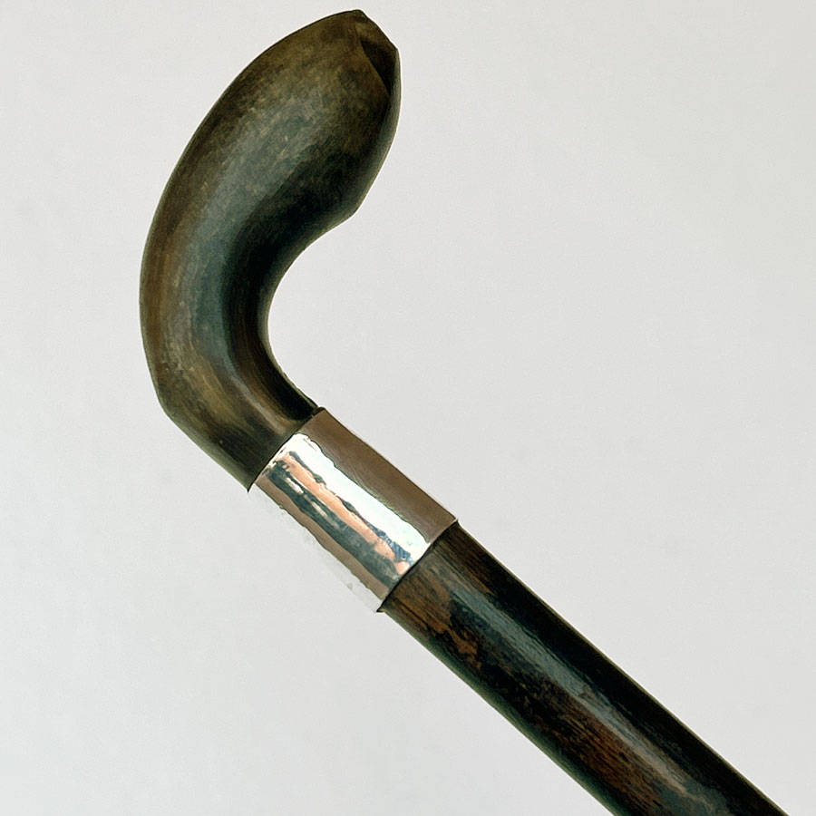 Wood And Silver Mounted Walking Stick With Horn Handle