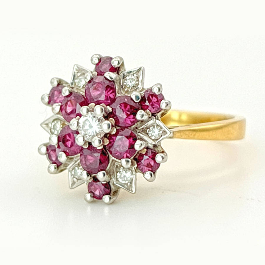 18ct Gold Ruby And Diamond Cluster Ring