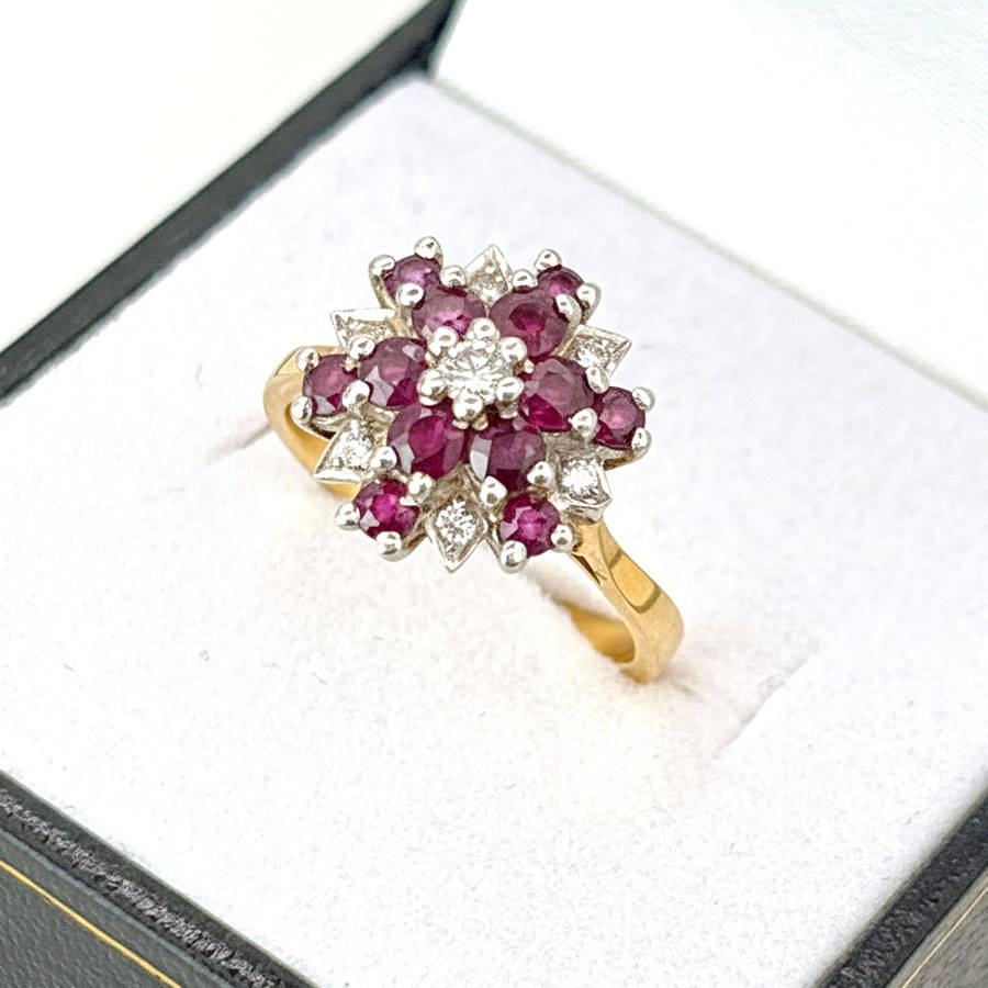 18ct Gold Ruby And Diamond Cluster Ring