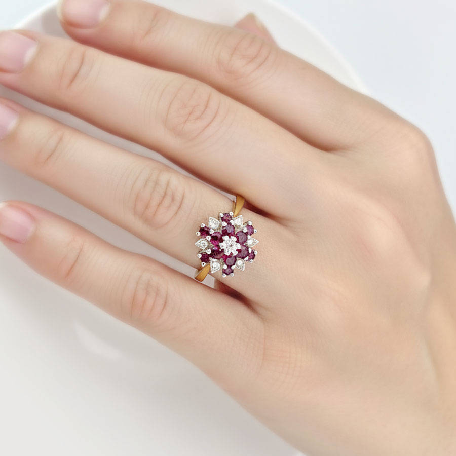 18ct Gold Ruby And Diamond Cluster Ring