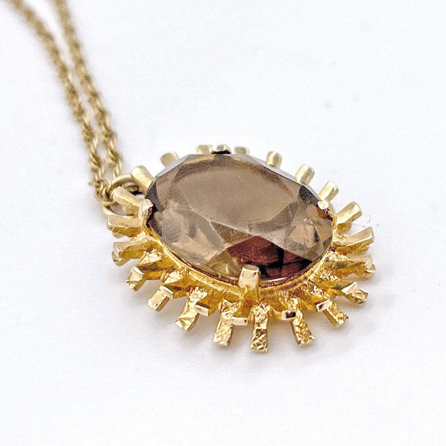 9ct Gold Smokey Topaz Pendant and Chain