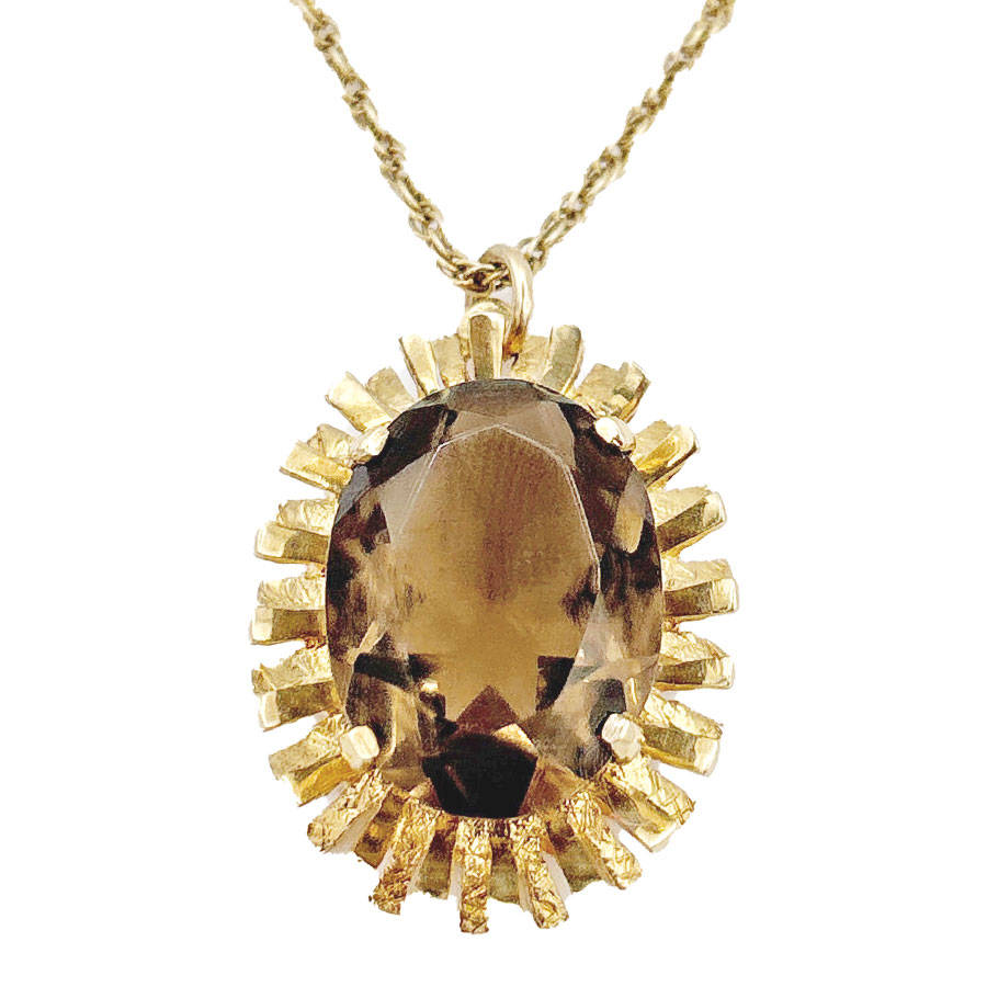 9ct Gold Smokey Topaz Pendant and Chain
