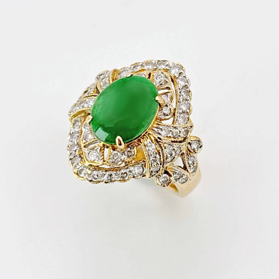 18ct Gold Jade And Diamond Dress Ring