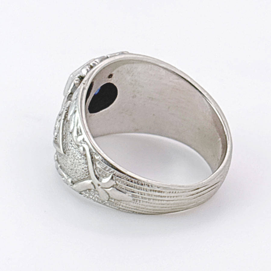 14ct White Gold Masonic Level 32 Ring with Sapphire
