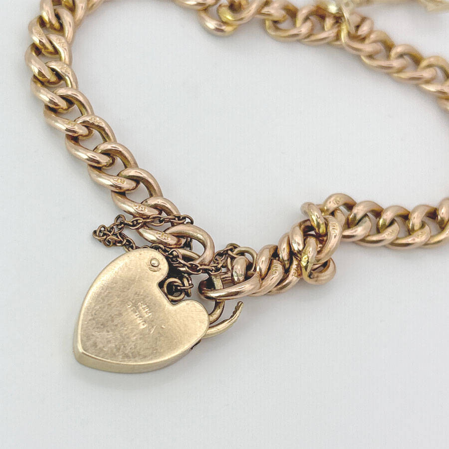 Victorian 9ct Gold Curb Chain Bracelet and Heart Padlock Clasp