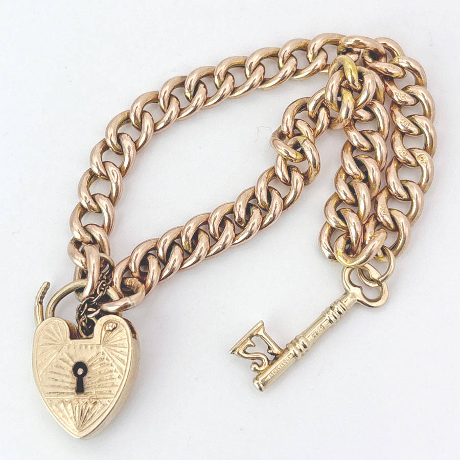 Victorian 9ct Gold Curb Chain Bracelet and Heart Padlock Clasp