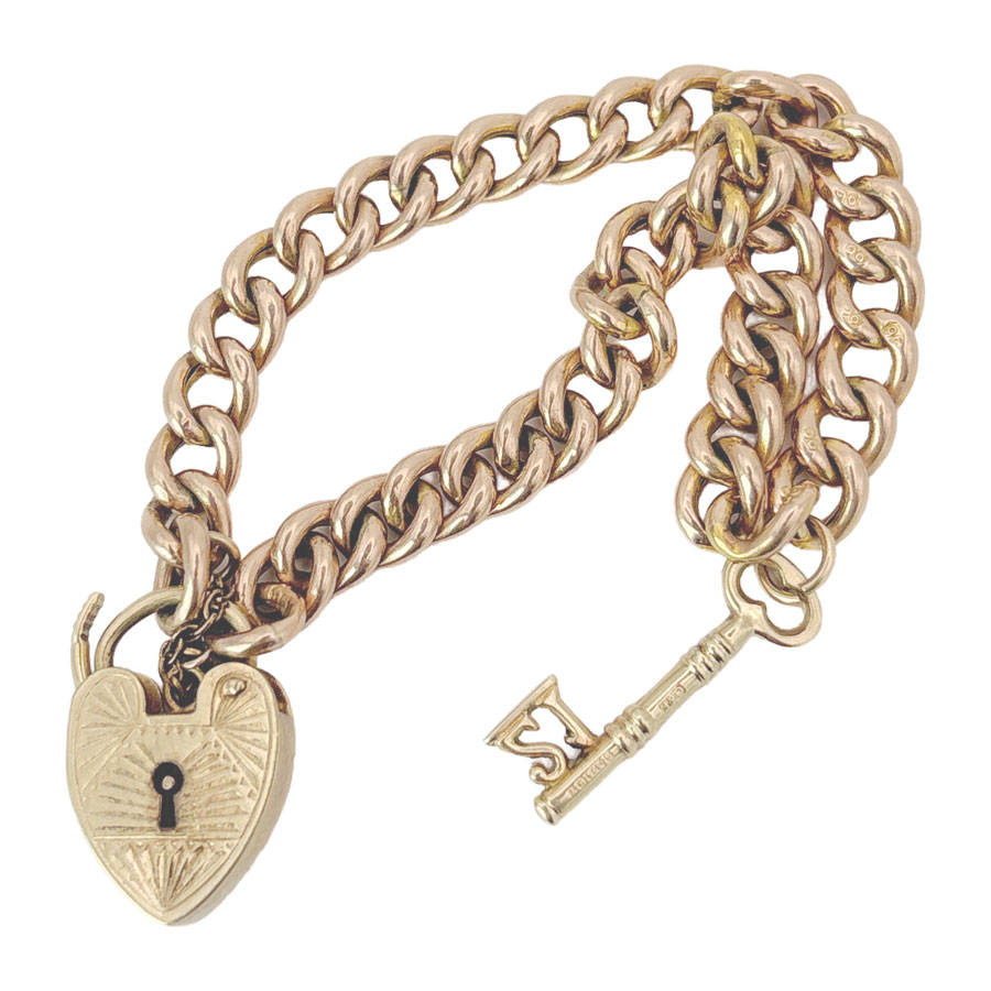Victorian 9ct Gold Curb Chain Bracelet and Heart Padlock Clasp