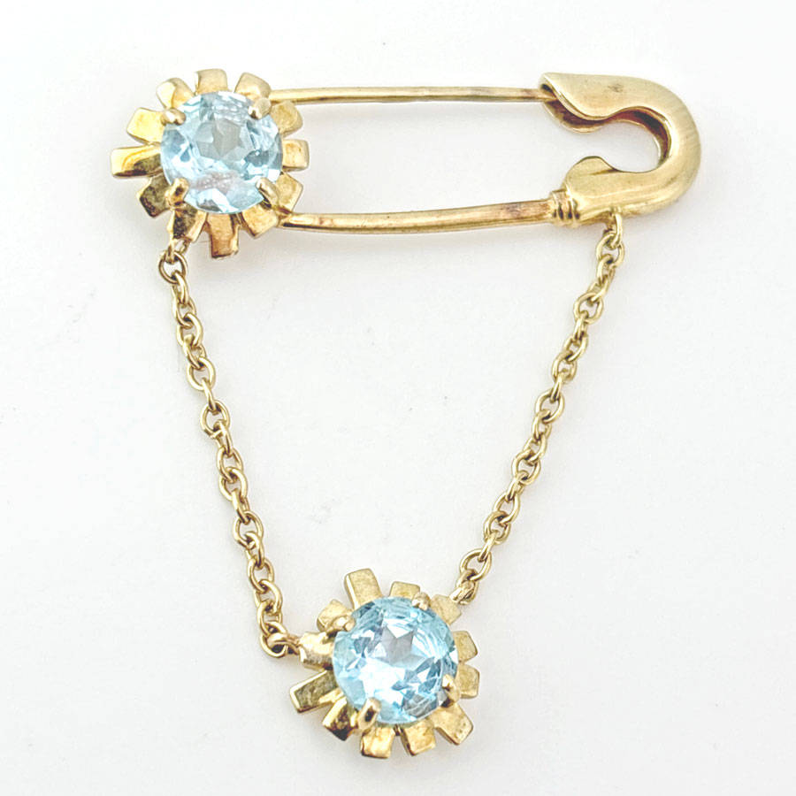 Zandra Rhodes Topaz Gem Set Safety Pin Brooch 9ct