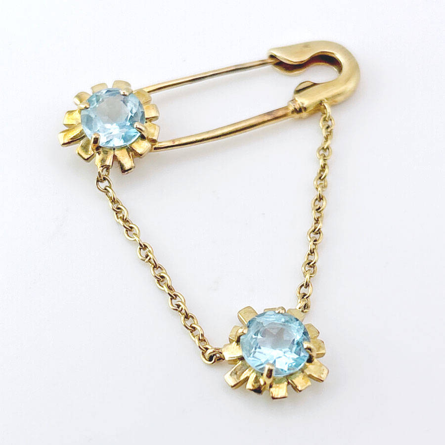 Zandra Rhodes Topaz Gem Set Safety Pin Brooch 9ct