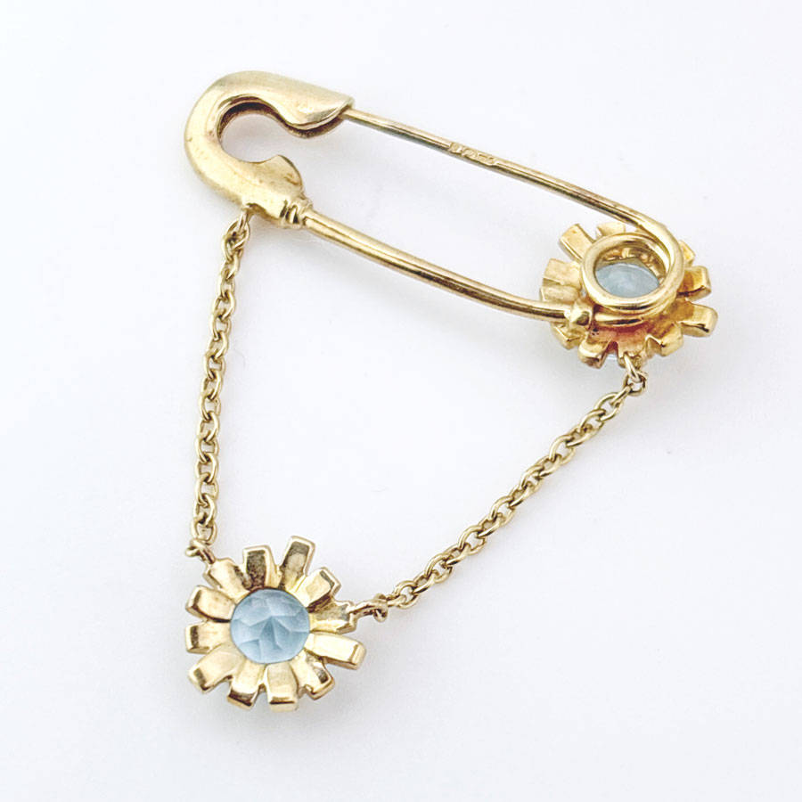 Zandra Rhodes Topaz Gem Set Safety Pin Brooch 9ct