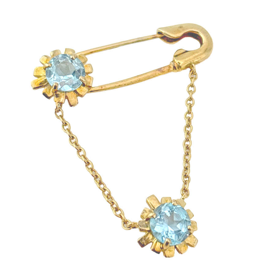 Zandra Rhodes Topaz Gem Set Safety Pin Brooch 9ct
