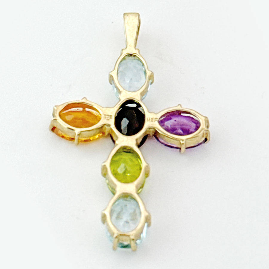 9ct Gold Multi Gemstones Crucifix Pendant