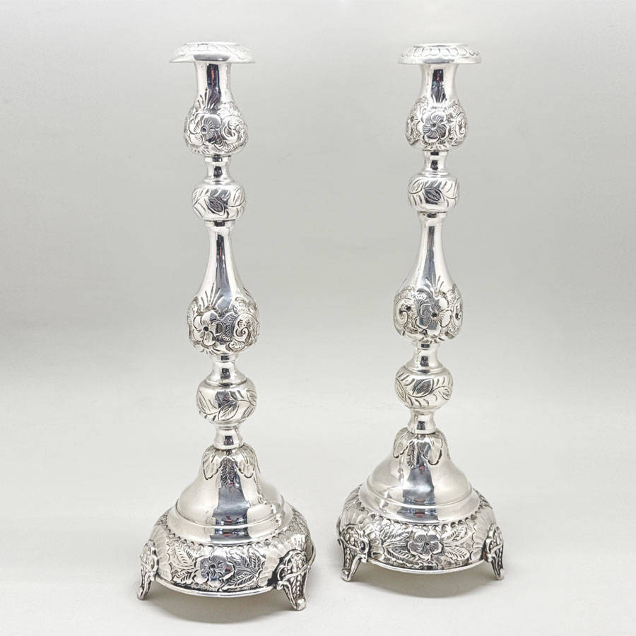 Hallmarked Silver Edward VII Pair Shabbat Candlesticks London 1915