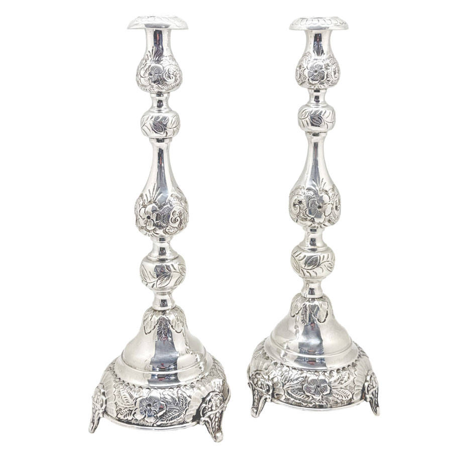 Hallmarked Silver Edward VII Pair Shabbat Candlesticks London 1915