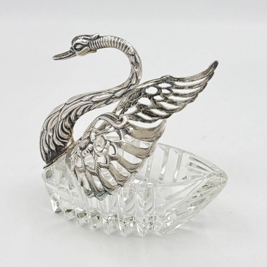 Antique 835 Silver And Cut Glass Medium Salt Swan