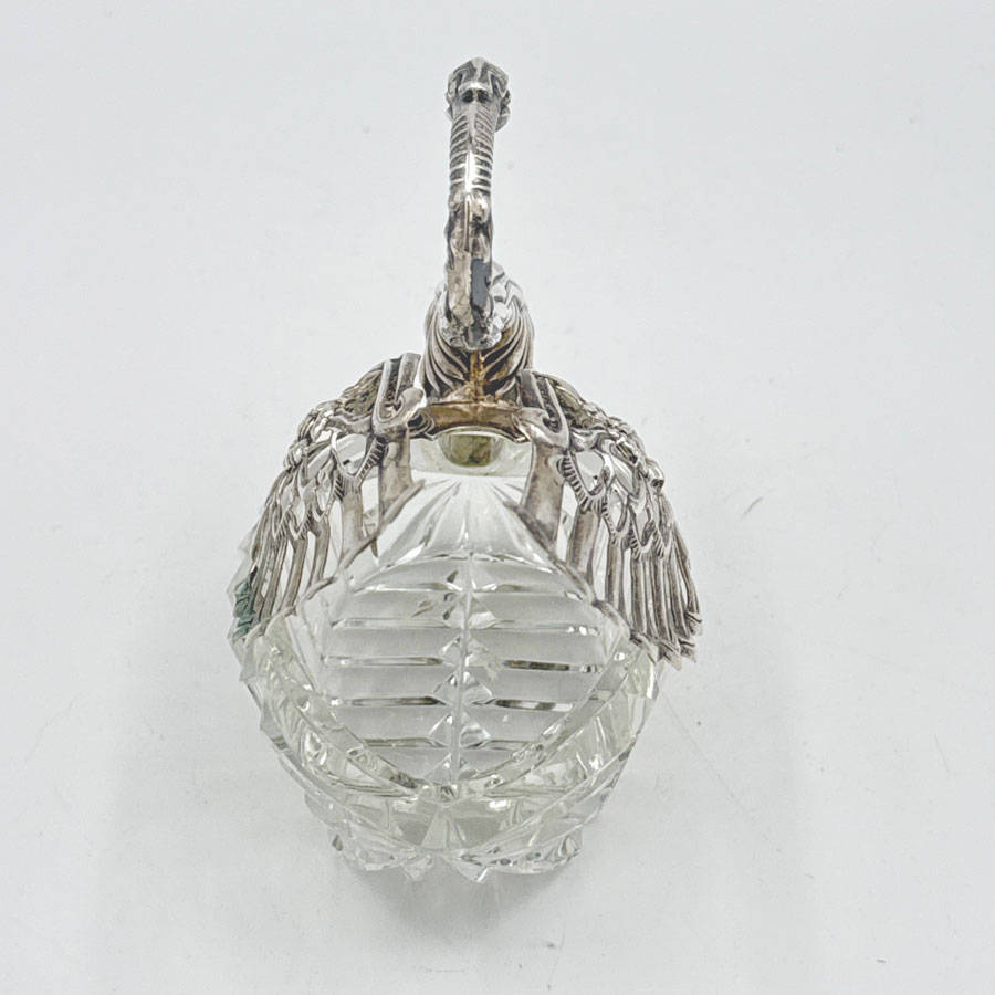 Antique 835 Silver And Cut Glass Medium Salt Swan
