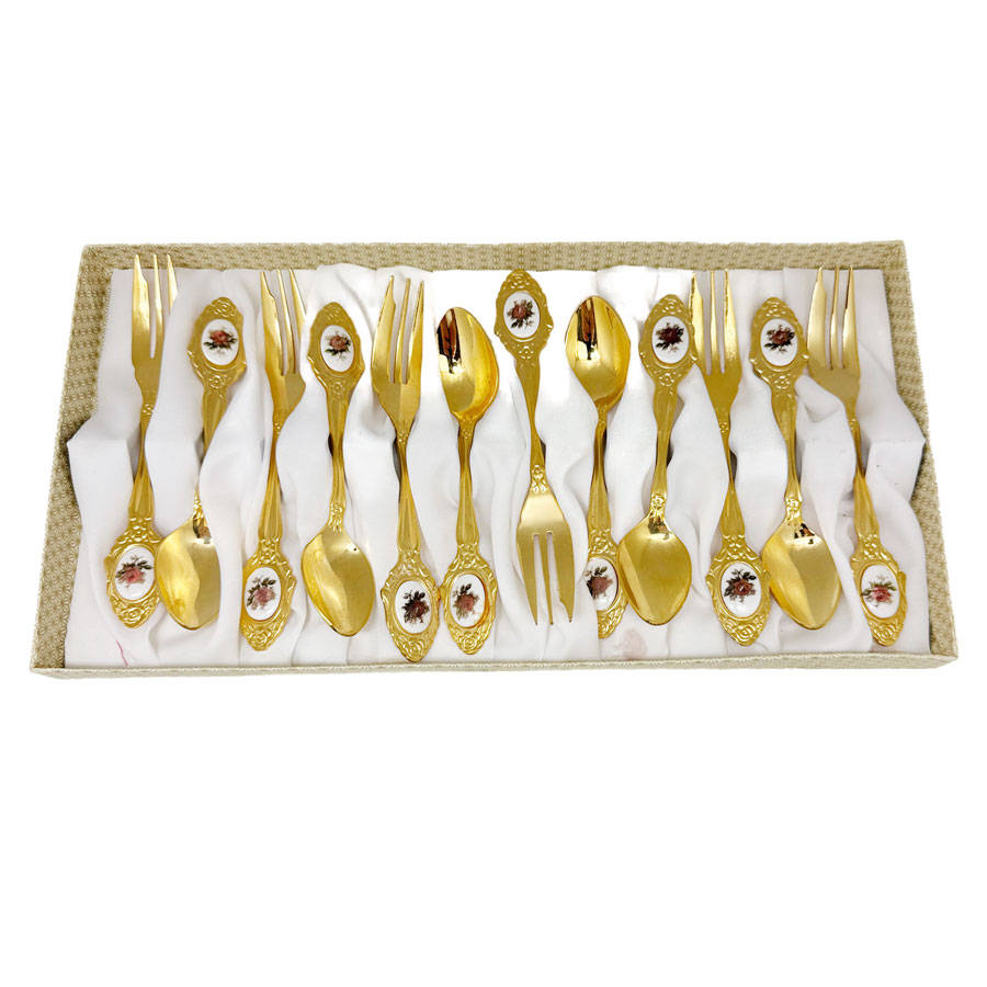Eetrite 24ct Gold Plated Royal Albert Dark Rose Tea and Cake Fork Set