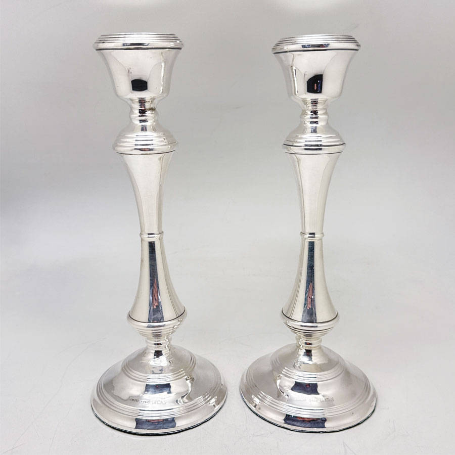 Hallmarked Silver Pair Candlesticks Birmingham 1950