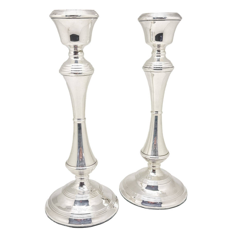Hallmarked Silver Pair Candlesticks Birmingham 1950