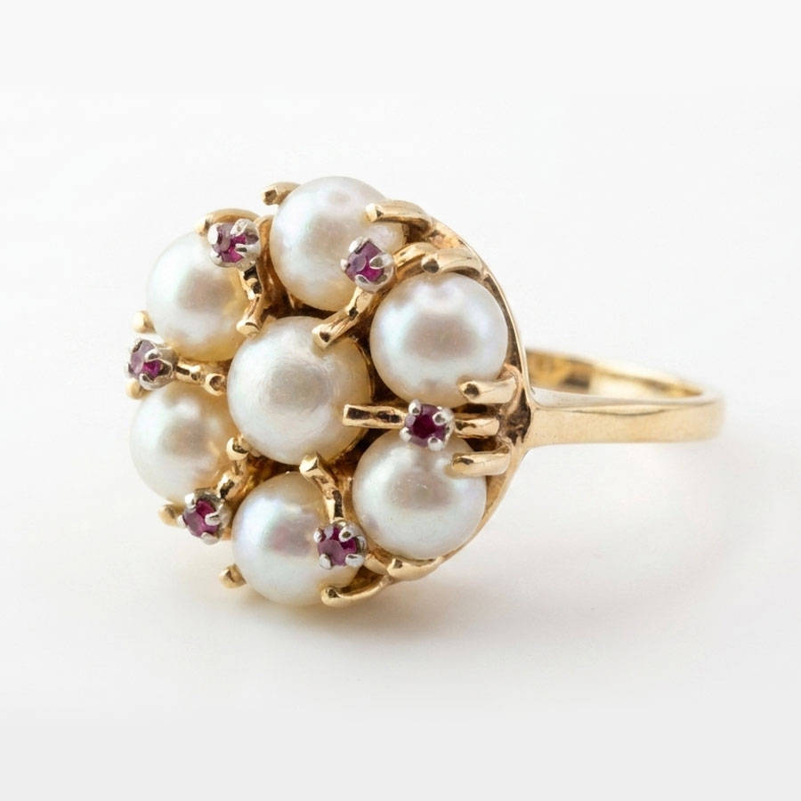 14ct Gold Pearl Cluster & Ruby Ring