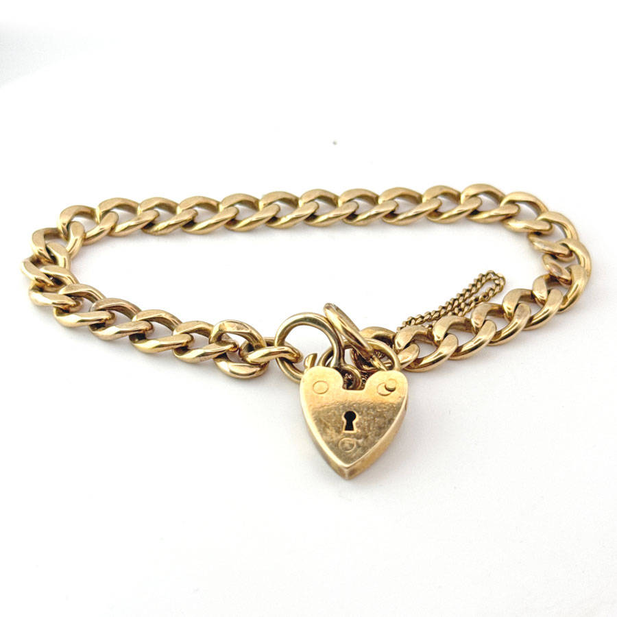 Victorian 9ct Gold Curb Chain Bracelet and Heart Padlock Clasp