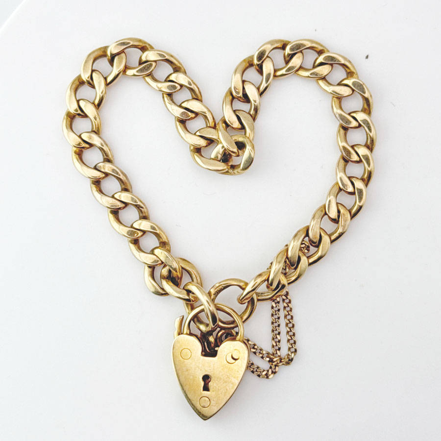 Victorian 9ct Gold Curb Chain Bracelet and Heart Padlock Clasp
